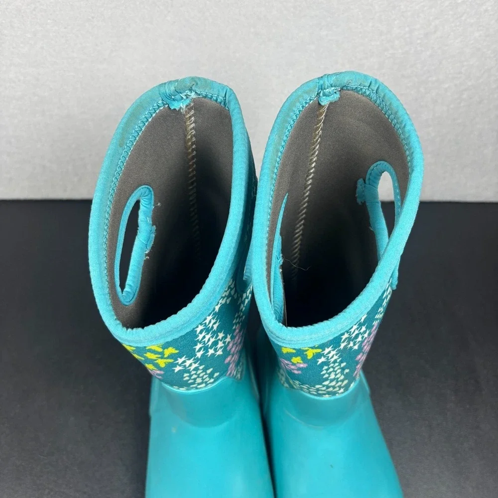 Bogs York Star Heart Waterproof Boots Teal Blue Youth Size 1 Kids Snow Rain